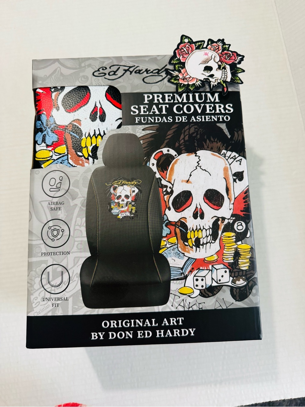 Ed Hardy premium car seat covers Black with Multicolor Skull Accent Bnib